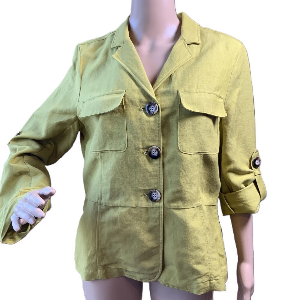 Chaus Green 4 Button Notched Lapel Chest Pockets Womans Casual Jacket Size‎ 10
